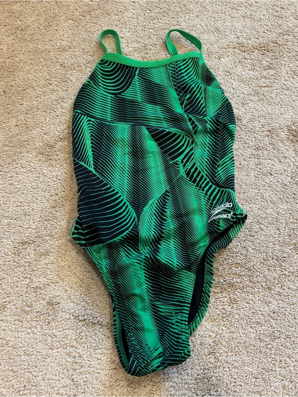Speedo Sz 26 Green and Black Graphic One-Piece Swimsuit